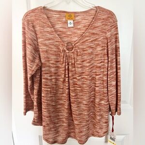 Ruby Rd. Women's Rust Knit 3/4 sleeve o ring neckline Top Medium